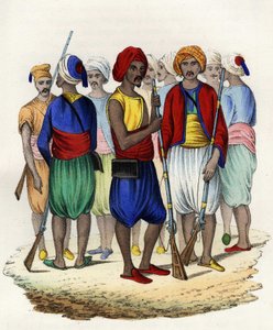 1830年に訓練されたアフリカのフランス軍の土着のティライユ（騎兵）であるズアーブ。Storia d