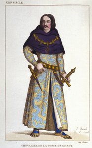1365年のポスリエールであるシュヴァリエ・ド・ラ・コゼ・ド・ジュネの衣装 1830年の彫刻