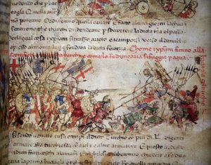 1396年の十字軍の敗北 - "Croniche del Sercambi", v. 1400に記載。National Archive, Lucca.