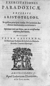 フランスの哲学者、天文学者、数学者、物理学者であるピエール・ガッセンディ（1592-1655）の「アリストテレオスに逆らうパラドキシカルムの練習」の扉。