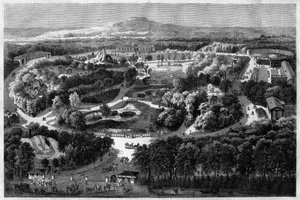 1860年にナポレオン3世によって開設されたブーローニュの森にある順応の庭の全景。 作： Unknown artist