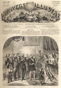 プロイセン王ウィリアムのフランス皇帝ナポレオン3世への訪問（フランス・コンピエーニュにて） 1861年 - プロイセン王ウィリアム1世（1797-1888）のナポレオン3世臨席のもとでのコンピエーニュ訪問 - Engraving from "The Illustrous Universe"