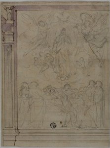 聖母被昇天（レクト）、建築細部のスケッチ（裏面） 作： Unknown Florentine