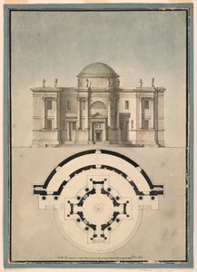 テンピエットと半円形のアエディクルを備えた古典的な寺院のデザイン 作： Unknown, Italian