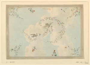 鳩と花輪の天井デザイン、おそらくエントランス・ホールのためのデッサン、1815-22年