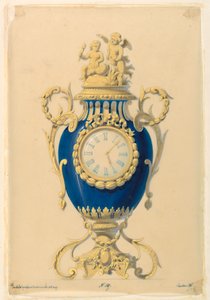 素描、磁器にセットされた時計、1855年頃