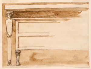 素描、コンソールテーブルとチェスト、1795年頃