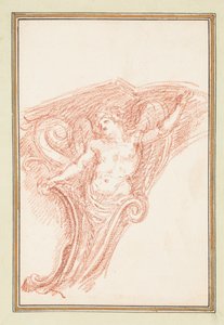 デッサン、部分的にヌードの男性像が描かれたコーナーのディテール、1759-70年頃