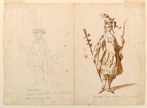 素描、衣装デザイン：バレエのための青年とディアナ、1720年頃 作： Unknown artistUnknown artist