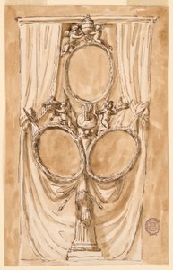 デッサン、教皇ピウス6世と王室夫妻の肖像画の装飾、1790年頃 作： 無名の画家