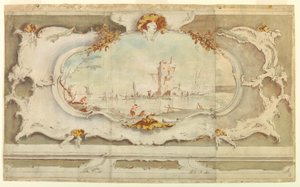 デッサン、風景の装飾カルトゥーシュ、1770年頃 作： 無名の画家