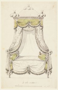素描、ローマ風ベッドのデザイン、1780年 作： 無名の画家