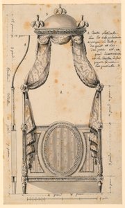 素描、ポーランド風ベッドのデザイン、1780年