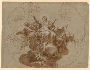 デッサン、聖母昇天の天井のデザイン、1700-1730年 作： 無名の画家