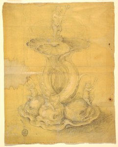 素描、センターピースのデザイン、1630-60年 作： 無名の画家