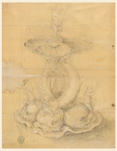 素描、センターピースのデザイン、1630-60年 作： 無名の画家