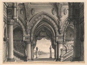 素描、舞台美術、ヴェネツィアの宮殿からの眺め、1832年 作： Unknown artistUnknown artist