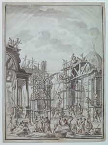 ドローイング、アーケードを作る職人たち、1740年頃