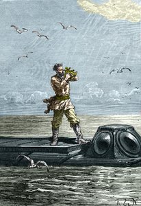 海底2万リーグ。潜水艦「ノーチラス号」のネモ船長。ジュール・ヴェルヌの小説「海底二万里」の挿絵（Twenty-thousand - 20,000 - 20000）。