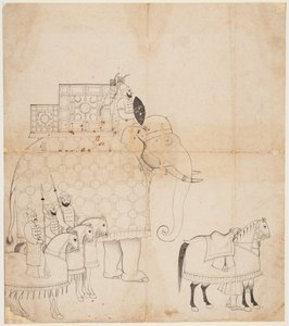 捕獲された象と馬の絵 作： Unknown artist