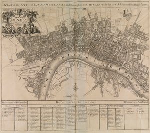 ロンドン市、ウェストミンスター、サザーク区、テムズ川の平面図