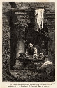 古代の遺跡に店を構えて仕事をする靴職人。フランシス・ウェイが1864年から1868年にかけて描いた「ローマへの旅」のためのエングレーヴ。セルバ・コレクション。 作： Unknown artist