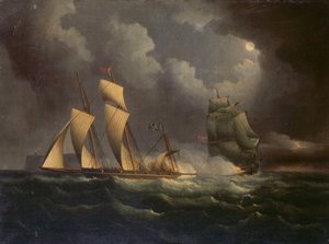 海軍のブリッグに追われる密輸ラガー 1825年頃 油彩・キャンバス 作： Unknown artist