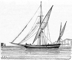 地中海の大きなマストを持つ小舟、タルタン。 作： Unknown artist