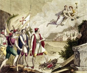 オスマントルコの支配下にあったギリシャの民族意識が再燃し、ギリシャ独立戦争（1821-1830）やギリシャ革命につながったことを示す寓話。 作： Unknown artist