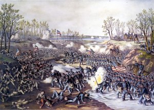 アメリカ南北戦争（1861～1865年）。Battle of Shiloh or Pittsburg Landing (Tennessee) 06-07 April 1862.19世紀のエングレーヴィング。 作： Unknown artist