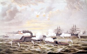 アメリカ南北戦争（1861～1865年）。ハンプトン・ローズ（バージニア州）の海戦 3月08日〜09日 作： Unknown artist