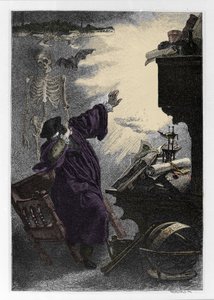 Apparition de Mephistopheles (Mephisto) a Faust Illustration de "Faust" by Johann Wolfgang von Goethe (1749-1832) (ゲーテの「ファウスト」の挿絵) Engraving 作： Unknown artist