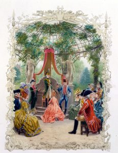 前世紀の上質な女性」1778年、庭園での貴族の儀式（ヴェルサイユ城？ 作： Unknown artist