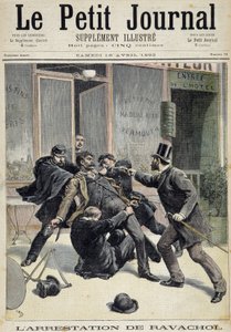 アナキストのフランソワ・ケーニッヒシュタイン（母の名前から）（1859 - 1892）の逮捕。Le petit journal 