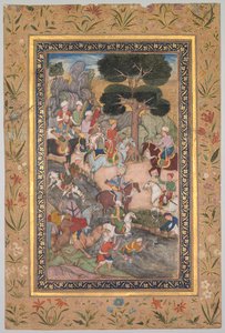 Babur-nama (Babur の回想録) より、Kohik 川で Sultan Ali Mirza と会う Babur 作： Unknown artist