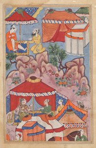 バシールはハバザへの愛をアラブ人の友人に打ち明け、トゥティナマ (オウムの物語) からのメッセージと共に彼女に送ります: 二十四夜 作： Unknown artist