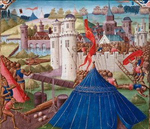 ローマ史』（Ad urbe condita）よりカルタゴの戦闘シーン ミニチュア ティトゥス・リヴィウス（紀元前59年～紀元後17年）（Pierre Bessuire訳） 1450年～1500年 シャンティイ、コンデ美術館蔵 作： Unknown artist