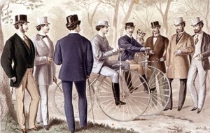 自転車に乗る。エングレーヴィング。1870. 作： Unknown artist
