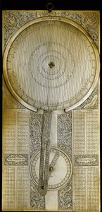 1610年頃、天文学者ガリレオ・ガリレイ（Galilei）（1564-1642）が木星の衛星期間を研究した結果、投影された「Jovilabe（Jovilabium）」と呼ばれる真鍮製の楽器。1650-1700年 フィレンツェ、Istituto e Museo di Storia delle Scienze. 作： Unknown artist