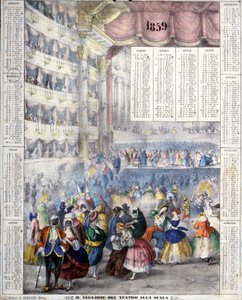 1859年にスカラ座で行われたカーニバルの夜を表すカレンダー。 作： Unknown artist