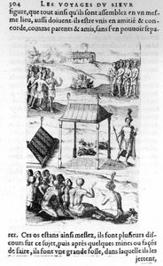 カナダ：原住民 - "Les voyages de la Nouvelle France Occidental, Dicte Canada, made by the St Champlain Xaintongeois... from the year 1603 to the year 1629... "にて。Samuel Champlain (1570-1635), ed.Pierre Le Mur, Paris 作： Unknown artist