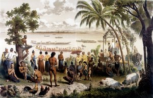 ラオスのバサックでのカヌーレース。F.ガルニエ編「1866年～1868年のインドシナ探検航海の地図 作： Unknown artist