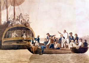 乗組員に見捨てられたバウンティ号の船長ウィリアム・ブライ（1754～1817）。 作： Unknown artist
