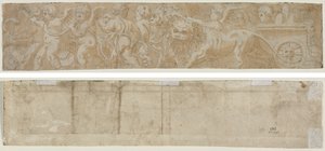 アモリーニとライオンズによって引かれたチャリオット (右) 部分的な建築研究 (裏面) 作： Unknown artist