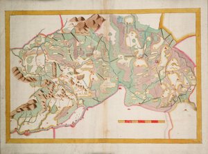 アイルランド、ライクスとオファリーの海図、1590年頃（紙、リネン） 作： Unknown artist