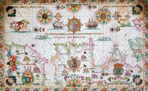 北アフリカとスペイン海岸、大西洋を示す地中海西部の海図 作： Unknown artist