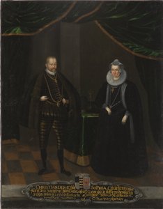 Christian I de Saxe et Sophie de Brandebourg - ザクセン選帝侯Christian I (1568-1622)とザクセン選帝侯Sophie of Brandenburg (1568-1622)の肖像、匿名 .キャンバスに油彩。サイズ：102,5x79 cm。ストックホルム国立博物館 作： Unknown artist