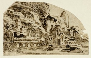 山の城塞と橋 作： Unknown artist