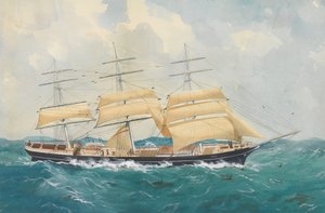 荒海に浮かぶクリッパー船「ダルワール号 作： Unknown artist
