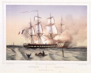 海賊によるフランス国旗の船の衝突 - リトグラフ 作： Unknown artist